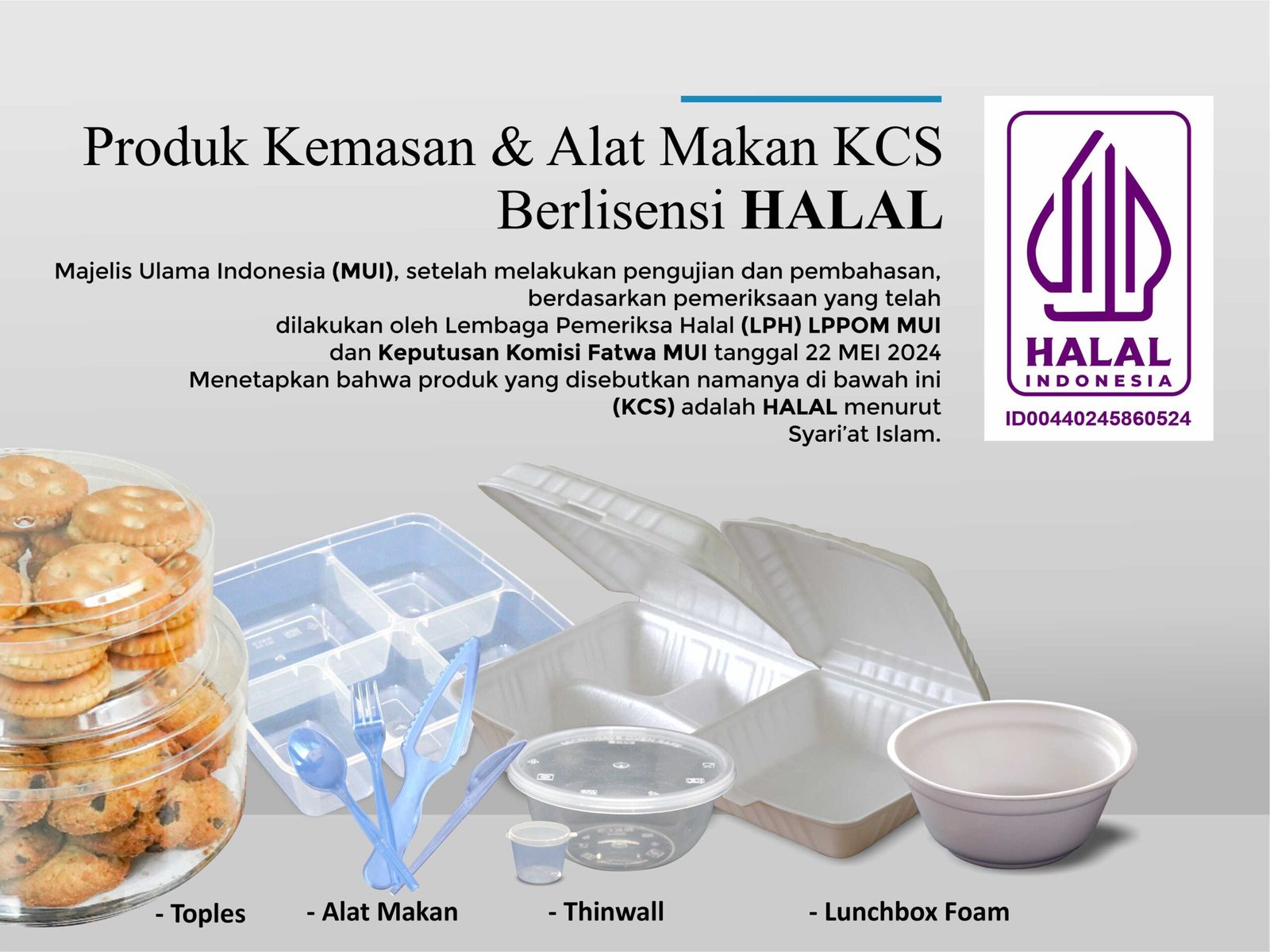 Produk Kemasan & Alat Makan KCS Berlisensi Halal